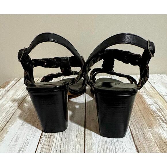 Cole Haan Black Brown Leather Block Heel Strappy Sandal Size 8.5B - Picture 4 of 8